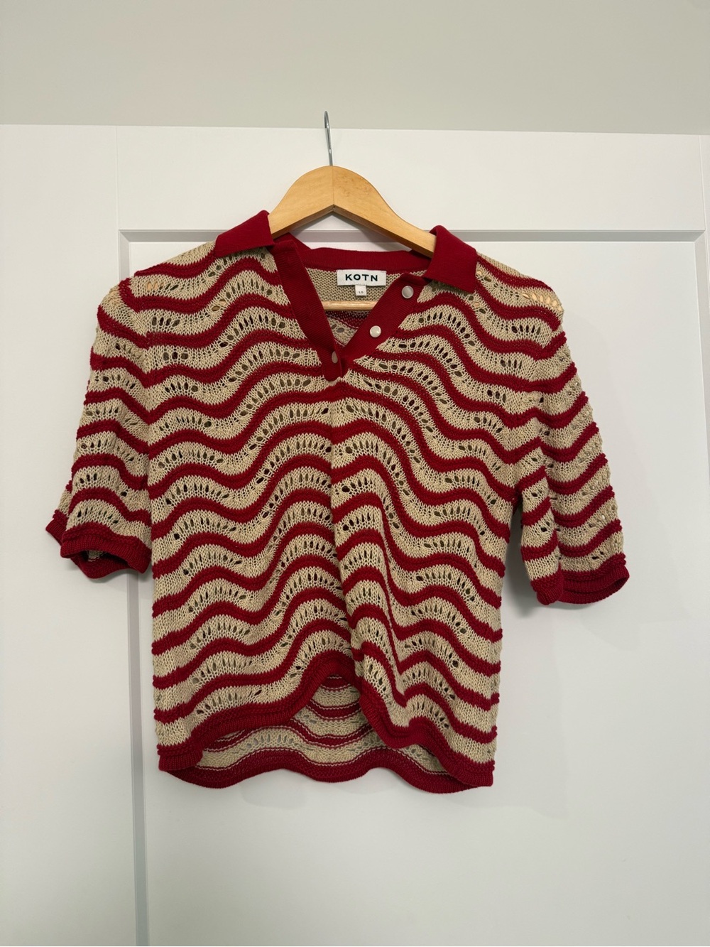 KOTN Red & Cream Knit Polo Top